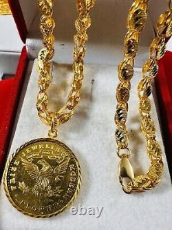 Solid 21K Real Fine Gold Round Coin Necklace 21.5 Long 5mm 21.6g
