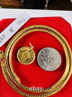 Solid 22K 916 Fine Real Gold 18 long Gold Coin Necklace 13g 3.8mm