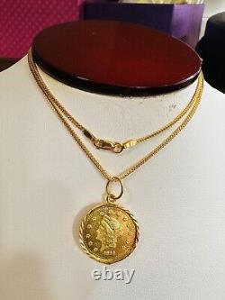 Solid 22K 916 Fine Real Gold 18 long Gold Coin Necklace 7.7g 1.5mm