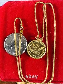 Solid 22K 916 Fine Real Gold 18 long Gold Coin Necklace 7.7g 1.5mm