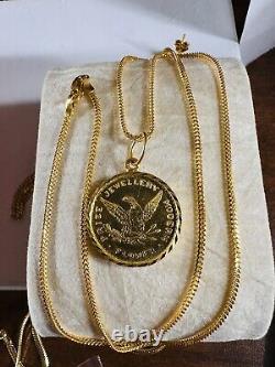 Solid 22K 916 Fine Real Gold 18 long Gold Coin Necklace 7.7g 1.5mm