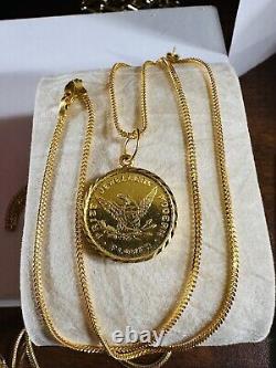 Solid 22K 916 Fine Real Gold 18 long Gold Coin Necklace 7.7g 1.5mm