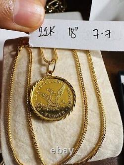 Solid 22K 916 Fine Real Gold 18 long Gold Coin Necklace 7.7g 1.5mm