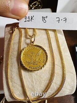 Solid 22K 916 Fine Real Gold 18 long Gold Coin Necklace 7.7g 1.5mm