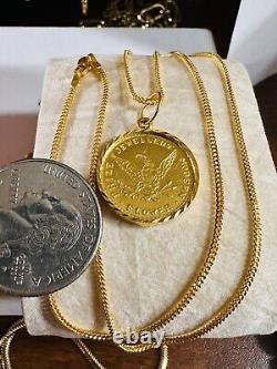 Solid 22K 916 Fine Real Gold 18 long Gold Coin Necklace 7.7g 1.5mm