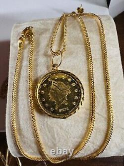 Solid 22K 916 Fine Real Gold 18 long Gold Coin Necklace 7.7g 1.5mm