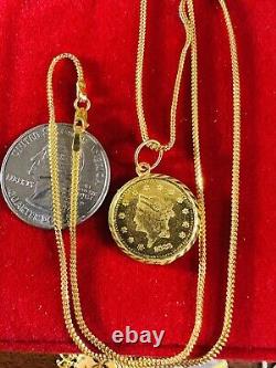 Solid 22K 916 Fine Real Gold 18 long Gold Coin Necklace 7.7g 1.5mm