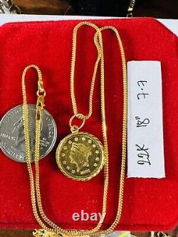 Solid 22K 916 Fine Real Gold 18 long Gold Coin Necklace 7.7g 1.5mm