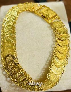 Solid 22K 916 Fine Saudi Real Gold 7.5 Womans Flower Coin Bracelet 14.7g 11mm