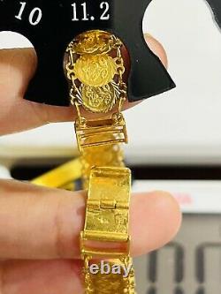 Solid 22K 916 Fine Saudi Real Gold 7.5 Womans Flower Coin Bracelet 14.7g 11mm