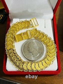 Solid 22K 916 Fine Saudi Real Gold 7.5 Womans Flower Coin Bracelet 14.7g 11mm