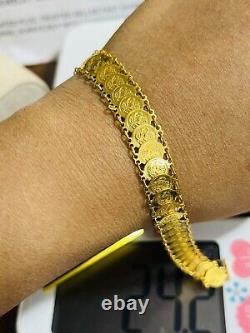 Solid 22K 916 Fine Saudi Real Gold 7.5 Womans Flower Coin Bracelet 14.7g 11mm