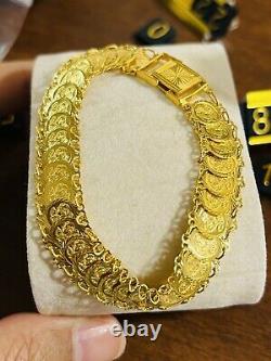 Solid 22K 916 Fine Saudi Real Gold 7.5 Womans Flower Coin Bracelet 14.7g 11mm