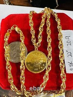 Solid 22K 916 Fine Yellow Real Gold 22 long Gold Coin Set Necklace 20.9g 5mm