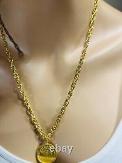 Solid 22K 916 Fine Yellow Real Gold 22 long Gold Coin Set Necklace 20.9g 5mm
