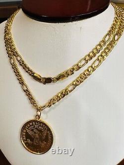 Solid 22K 916 Real Dubai Fine Yellow Gold Coin Set Necklace 24 Long 21.2g 4.5mm