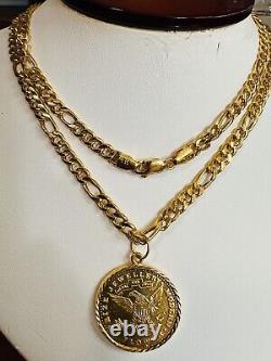 Solid 22K 916 Real Dubai Fine Yellow Gold Coin Set Necklace 24 Long 21.2g 4.5mm