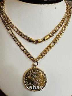 Solid 22K 916 Real Dubai Fine Yellow Gold Coin Set Necklace 24 Long 21.2g 4.5mm