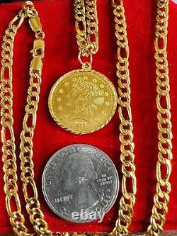 Solid 22K 916 Real Dubai Fine Yellow Gold Coin Set Necklace 24 Long 21.2g 4.5mm