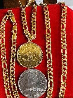 Solid 22K 916 Real Dubai Fine Yellow Gold Coin Set Necklace 24 Long 21.2g 4.5mm