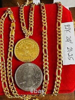 Solid 22K 916 Real Dubai Fine Yellow Gold Coin Set Necklace 24 Long 21.2g 4.5mm