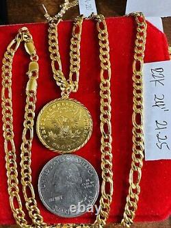 Solid 22K 916 Real Dubai Fine Yellow Gold Coin Set Necklace 24 Long 21.2g 4.5mm