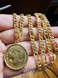 Solid 22K 916 Real Dubai Fine Yellow Gold Coin Set Necklace 24 Long 21.2g 4.5mm