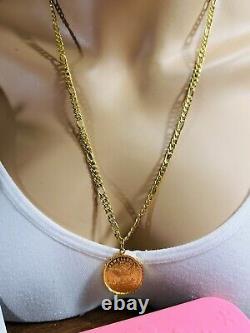 Solid 22K 916 Real Dubai Fine Yellow Gold Coin Set Necklace 24 Long 21.2g 4.5mm