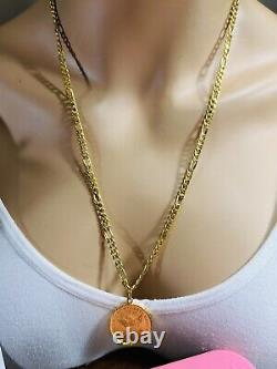 Solid 22K 916 Real Dubai Fine Yellow Gold Coin Set Necklace 24 Long 21.2g 4.5mm