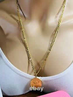 Solid 22K 916 Real Dubai Fine Yellow Gold Coin Set Necklace 24 Long 21.2g 4.5mm