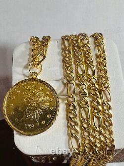 Solid 22K 916 Real Dubai Fine Yellow Gold Coin Set Necklace 24 Long 21.2g 4.5mm