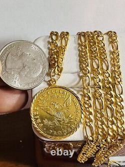 Solid 22K 916 Real Dubai Fine Yellow Gold Coin Set Necklace 24 Long 21.2g 4.5mm