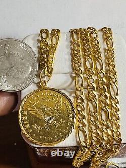 Solid 22K 916 Real Dubai Fine Yellow Gold Coin Set Necklace 24 Long 21.2g 4.5mm
