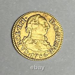 Solid XF 1786 SPAIN 1/2 Escudo, Gold Spanish Extra Fine Coin half PROBLEM-FREE