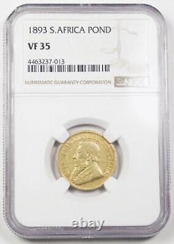 South Africa 1893 One Pond Krueger 7.98 Gram Gold Coin NGC VF35 Very Fine