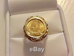 Super Quality Vintage Heavy Solid Gold Coin Ring with 1945 Ten Pesos Fine Gold