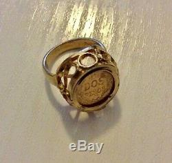 Super Quality Vintage Heavy Solid Gold Coin Ring with 1945 Ten Pesos Fine Gold