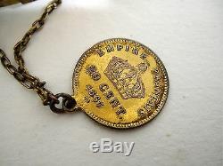 Superb Antique French Sterling Silver & Gold Vermeil Bracelet With Coin 1867