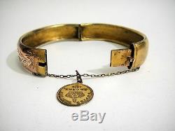 Superb Antique French Sterling Silver & Gold Vermeil Bracelet With Coin 1867