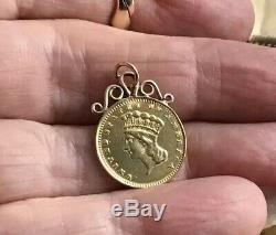 Superb Antique Solid 22ct Gold Us One Dollar 1862 Coin Pendant/charm
