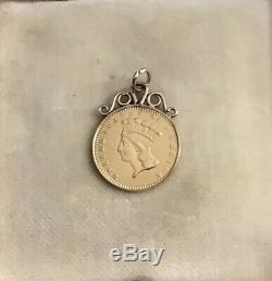Superb Antique Solid 22ct Gold Us One Dollar 1862 Coin Pendant/charm