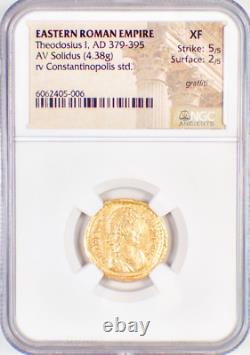 Theodosius I AV Solidus Gold Roman Coin 379-395 AD Certified NGC XF (EF) Theodosius I AV Solidus Gold Roman Coin 379-395 AD Certified NGC XF (EF)