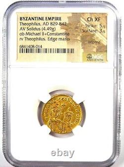 Theophilus AV Solidus Gold Coin 829-842 AD Certified NGC Choice XF (EF) Rare