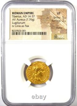 Tiberius Gold AV Aureus Roman Coin 14-37 AD Certified NGC VF (Very Fine)