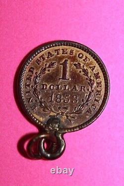 Toned 1853 $1 Gold Coin Liberty Head Turned Into A Pendant. 900 Fine 33