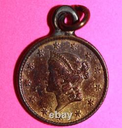 Toned 1853 $1 Gold Coin Liberty Head Turned Into A Pendant. 900 Fine 33