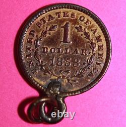 Toned 1853 $1 Gold Coin Liberty Head Turned Into A Pendant. 900 Fine 33