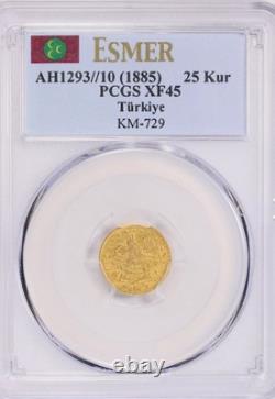 Turkey AH 1293 / 10 (1885)Gold 25 Kurush PCGS XF 45 TOP Population of 1 Turkey AH 1293 / 10 (1885)Gold 25 Kurush PCGS XF 45 TOP Population of 1