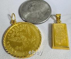 Two (2) Set of Pendant Rectangle & Coin 7.5g 22K 916 Fine Real Saudi Dubai Gold Two (2) Set of Pendant Rectangle & Coin 7.5g 22K 916 Fine Real Saudi Dubai Gold