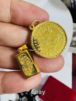 Two (2) Set of Pendant Rectangle & Coin 7.5g 22K 916 Fine Real Saudi Dubai Gold Two (2) Set of Pendant Rectangle & Coin 7.5g 22K 916 Fine Real Saudi Dubai Gold